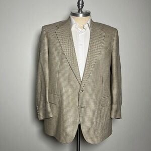 Corbin Ltd Sport Coat Mens 46R Tan Brown Houndstooth Wool Vintage Blazer USA